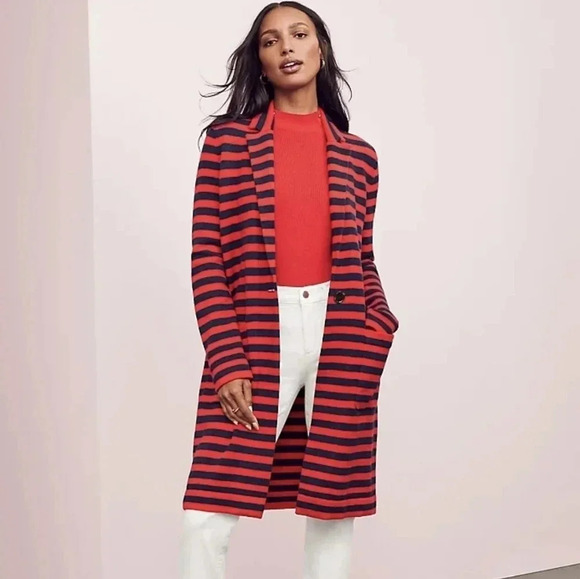 Ann Taylor Navy and Red Striped Cardigan - Picture 4 of 8